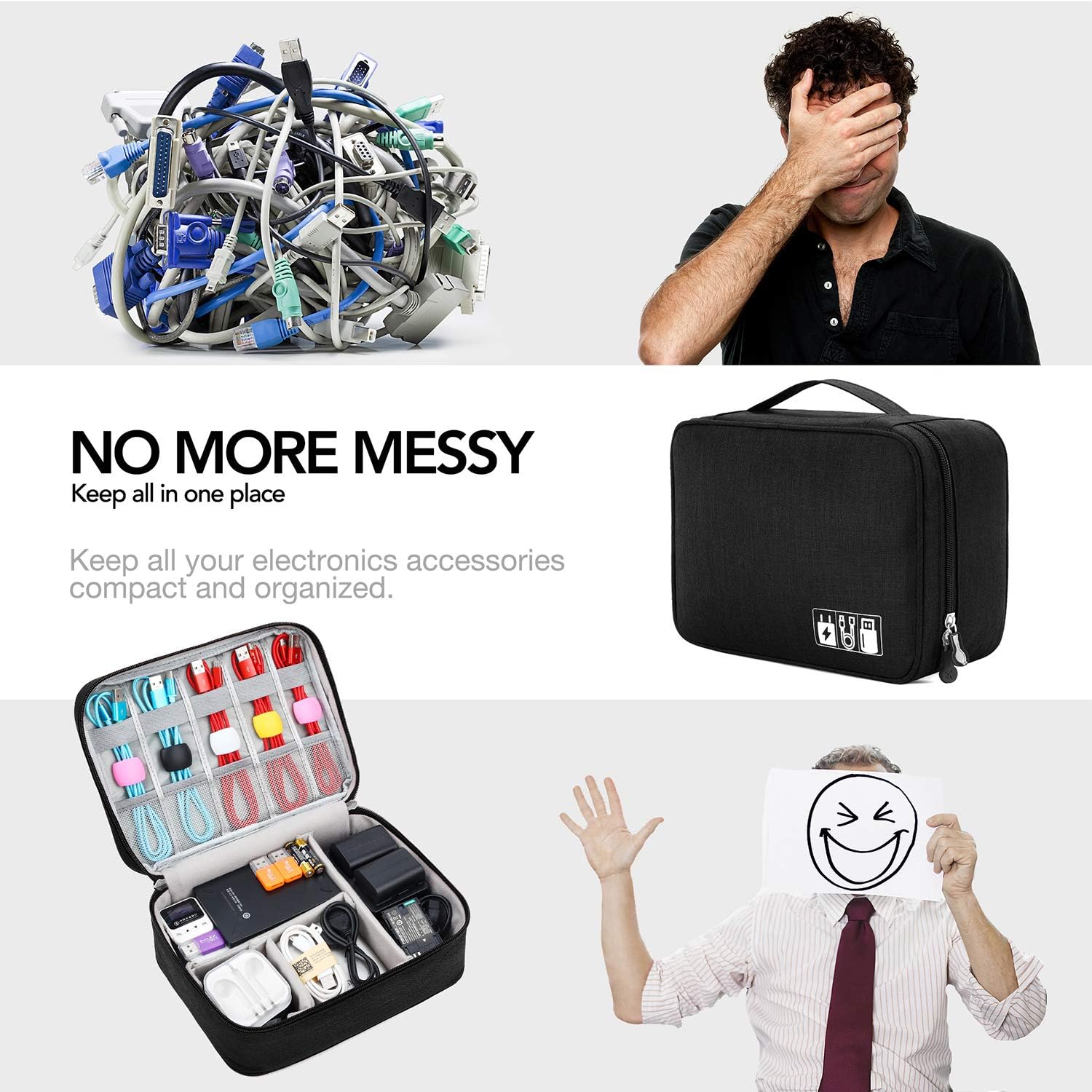 Electronic Organizer Large Travel Cable Organizer Bag Electronic Accessories Storage Case for Hard Drives, Cables, Phone, USB, SD Card, Gifts for Him/Her