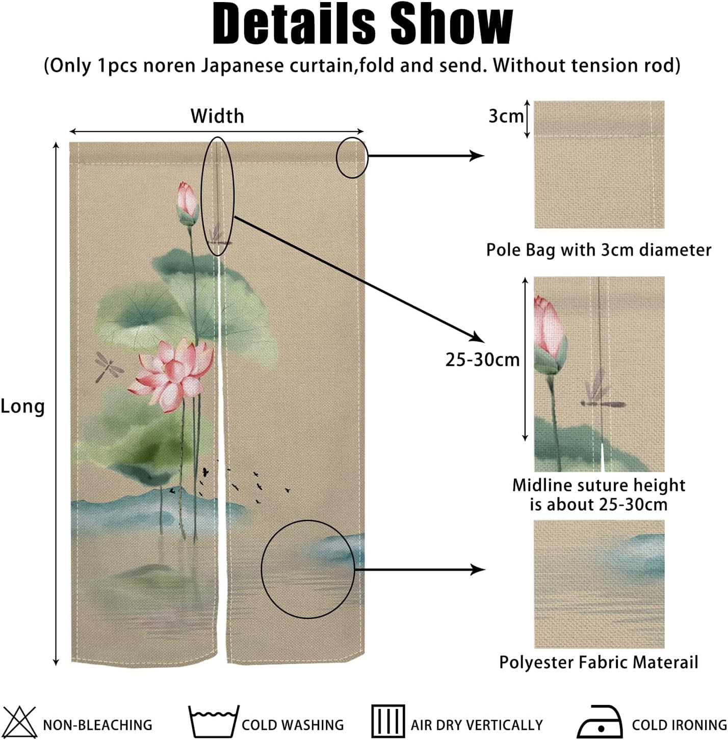 Noren Japanese Doorway Curtain Chinese Ink Painting Window Treatment Door Tapestry Panel for Room Privacy Divider Home Kitchen Decorations 34" Width x 60" Long (Lotus Dragonfly Mountain)