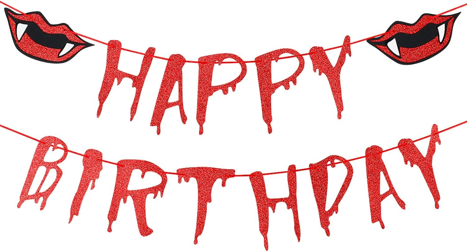 Red Glittery Happy Birthday Banner
