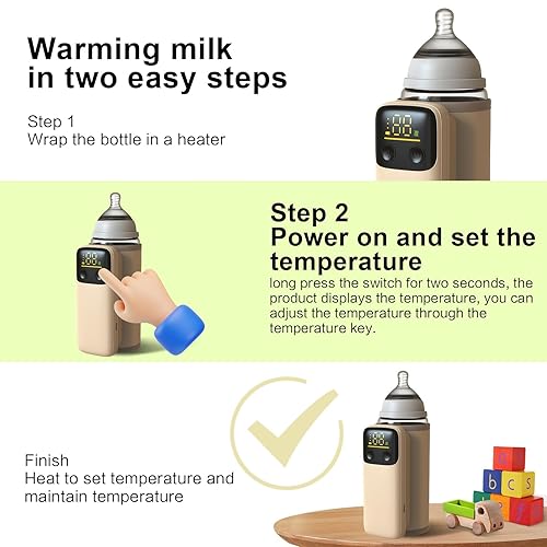 Miniatura 3 de Calentador de botellas portátil para viajes, calentamiento rápido, calentador de botellas de viaje con pantalla de temperatura alimentado por