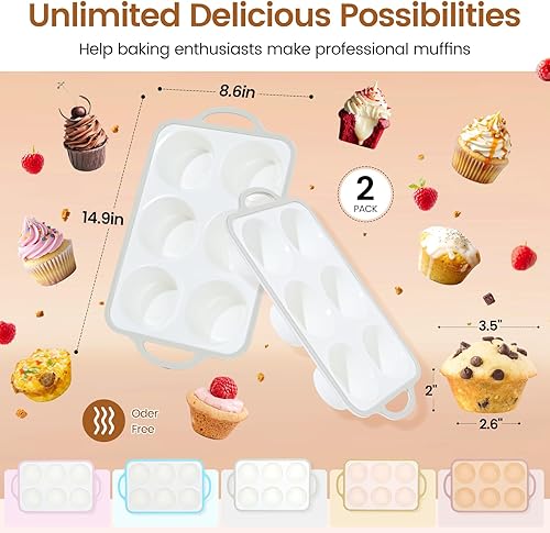 Miniatura 2 de Molde de silicona para magdalenas jumbo con marco metálico, molde grande para pastelitos antiadherente de silicona de grado alimenticio, con asas, 6