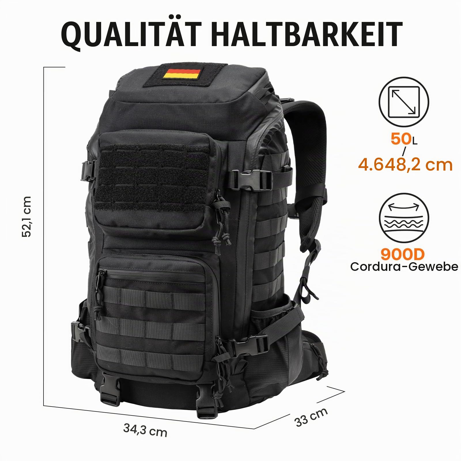 Jueachy Rucksack Herren Schwarz 30L: Molle Taktische Wanderrucksack 180° Geöffnet Einfacher Zugriff Militär Laptop Rucksack Outdoor Trekkingrucksack Arbeitsrucksack für Assault Fitnessstudio Arbeit