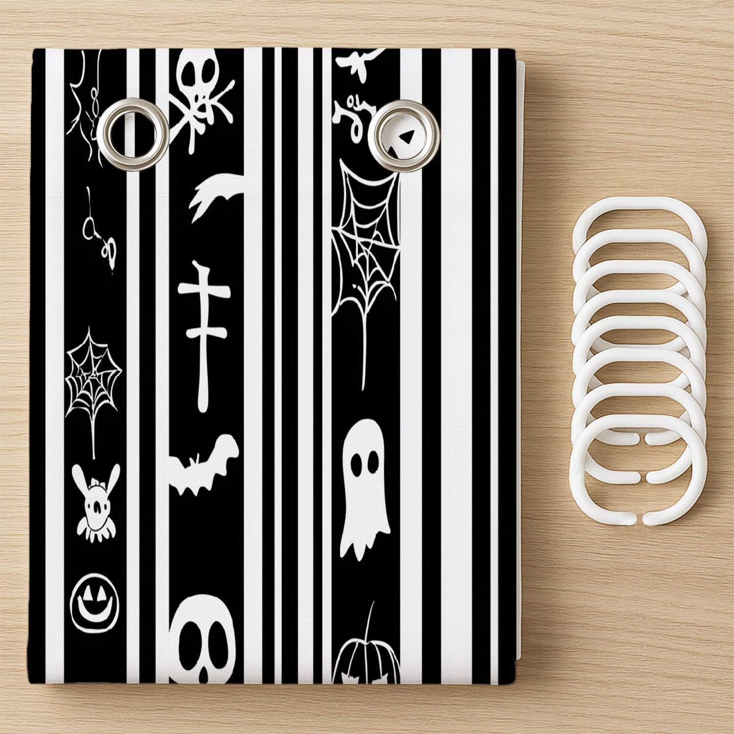 Generico Fantasia Tenda Da Doccia Silhouette Tema Halloween Nero Bianco, Tenda Da Doccia Per Bagno, Vasca Da Bagno, Tenda In Poliestere Impermeabile Con Ganci In Plastica, 180 x 200 cm