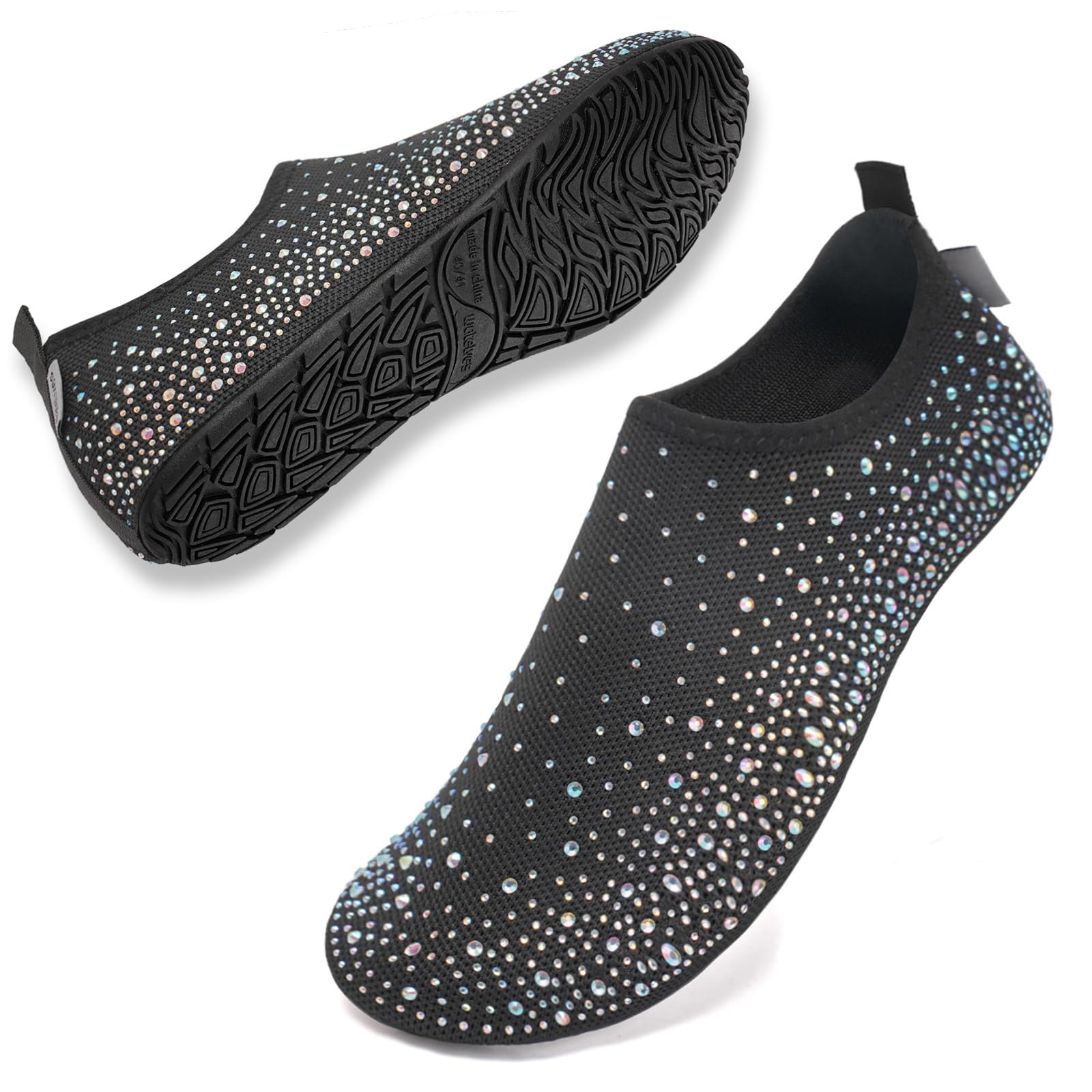 WateLves Womens Barefoot Water Shoes Travel House Slippers for Indoor and Outdoor Aqua Socks for Beach Swim Surf Yoga Dancing Camping Must Haves (Diamond/Colorful, 40/41)