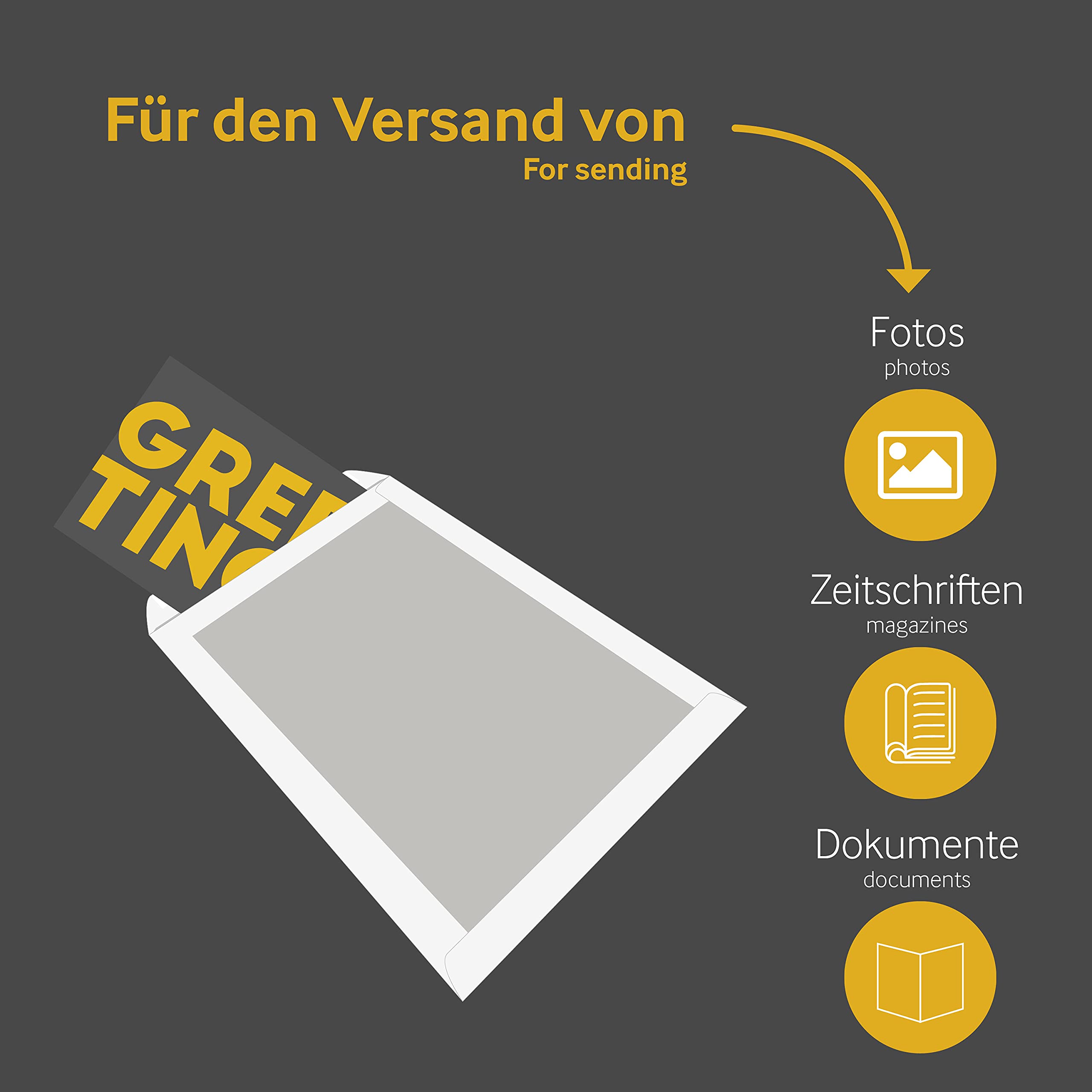 Papprückwandtaschen DIN C4, 229 x 324 mm, ohne Fenster, 100 Stück, Weiß | Versandtaschen, Haftklebung mit Abziehstreifen, Gerade Klappe, 120 g/m² Offset, Blanke Briefhüllen
