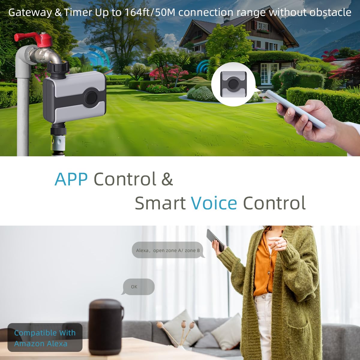 Aqualin Controllo automatico automatico di irrigazione WiFi e RFID, timer intelligente, sistema di irrigazione da giardino con app, portata di 50 m