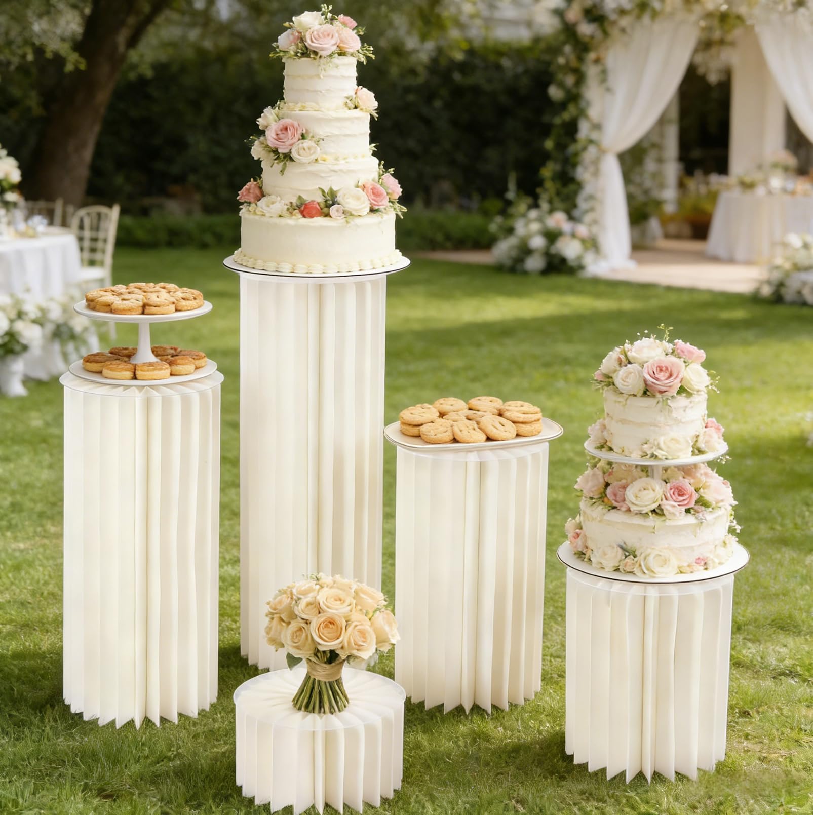 5 Stück Faltbare Papiersäulen, Hochzeit Karton Vasen, Zylinder Basisanzeige | (Durchmesser 30cm,Höhe 20,40,60,80,100cm),Karton Blumensäule für Verlobung Geburtstag Tischdekoration Hochzeiten Dekoration