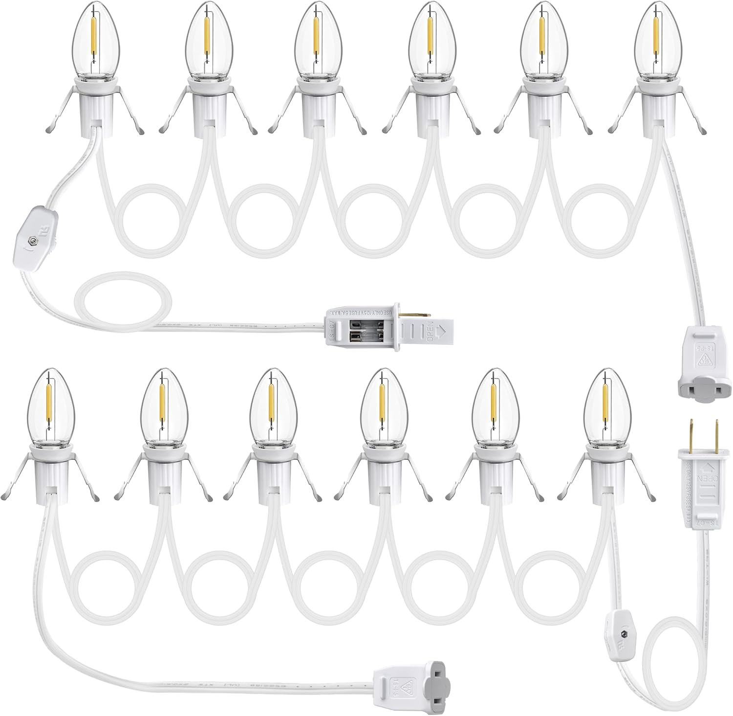 2Pack Christmas Village Lights with 12LED Light Bulbs and Outlet 11.6FT Light Cord with Spare Fuse Warm White C7 Lamp Villages Houses Lights for Halloween Pumpkins Christmas Village Houses Craft Decor