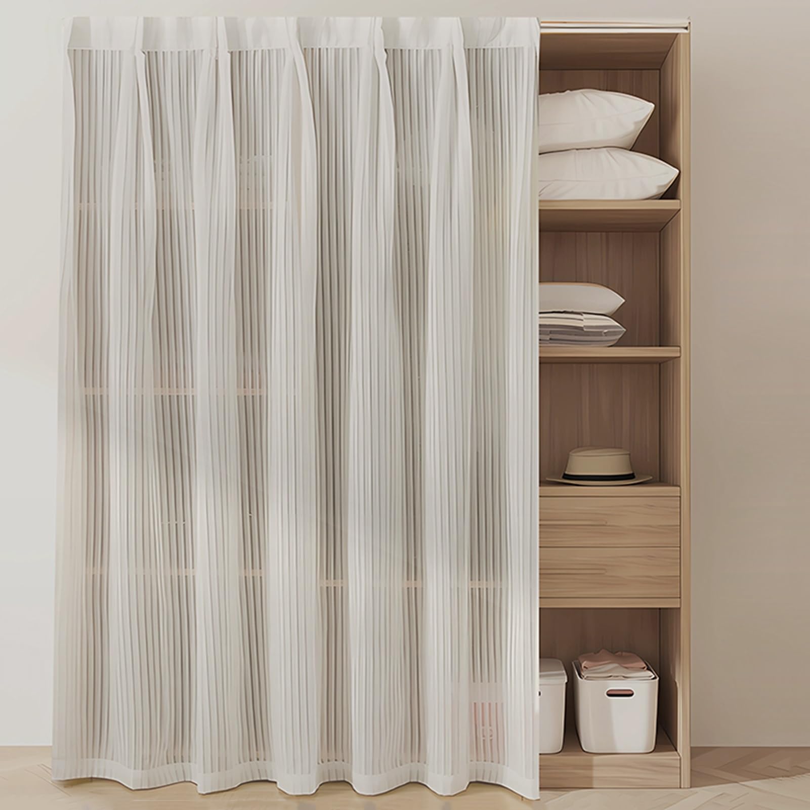 Rideaux plissés 140 x 220 cm DustP pour meuble de cuisine et étagère ouverte