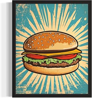aj decor Hamburger Pop Art Print Poster, Vintage Colorful Abstract Artwork Printing Picture Bedroom Living Room Dining Room 155A (Hamburger, 11 x 14 inches, Black Frame)