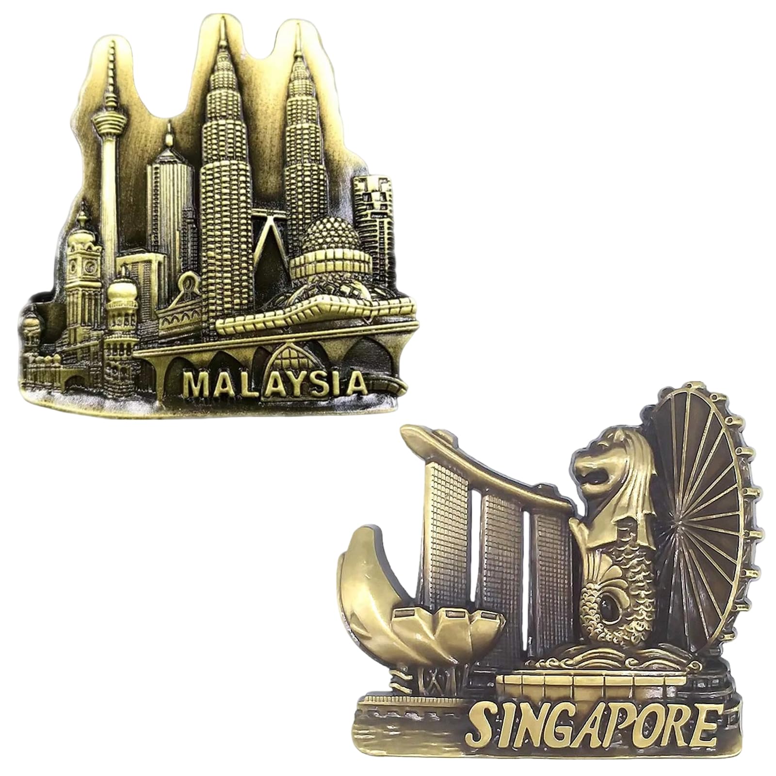 2 pcs Fridge Magnet World City 3D Metal Strong Souvenir Tourist Gift Chinese Magnet Hand Made Craft Creative Home and Kitchen Decoration Magnetic Sticker (Malaysia and Singapore Fridge Magnet)-image-16
