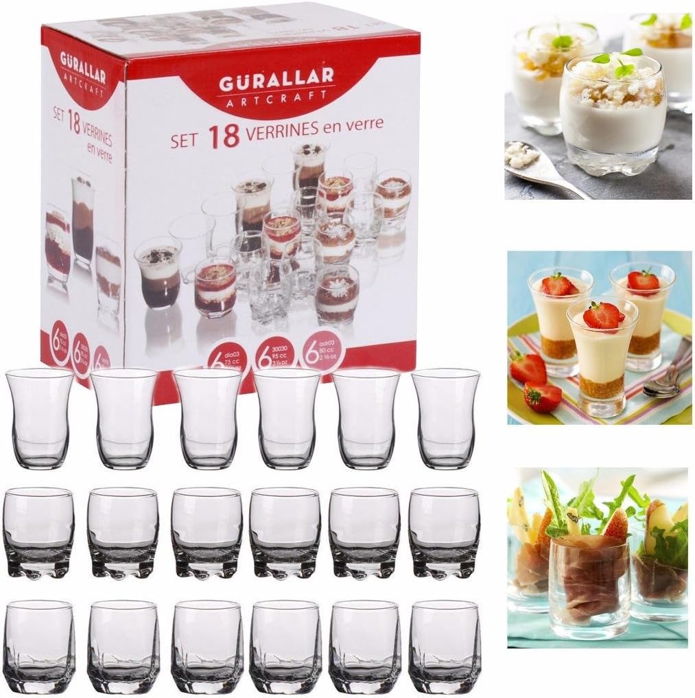 Set of 18 Glass Dessert Cups Verrines Appetiser Dish Mini Shot Tumbler Glasses