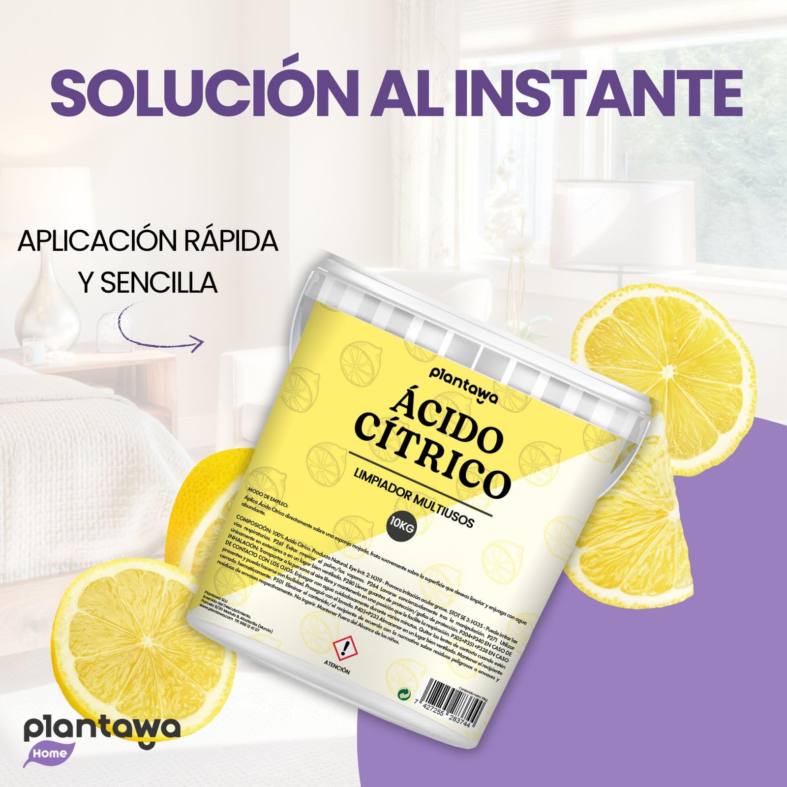 PLANTAWA Ácido Cítrico en Polvo 10kg | Acido Citrico para Limpieza Doméstica Intensiva | Elimina Cal, Sarro y Manchas | Alta Solubilidad | Limpieza Multiusos en Gran Volumen