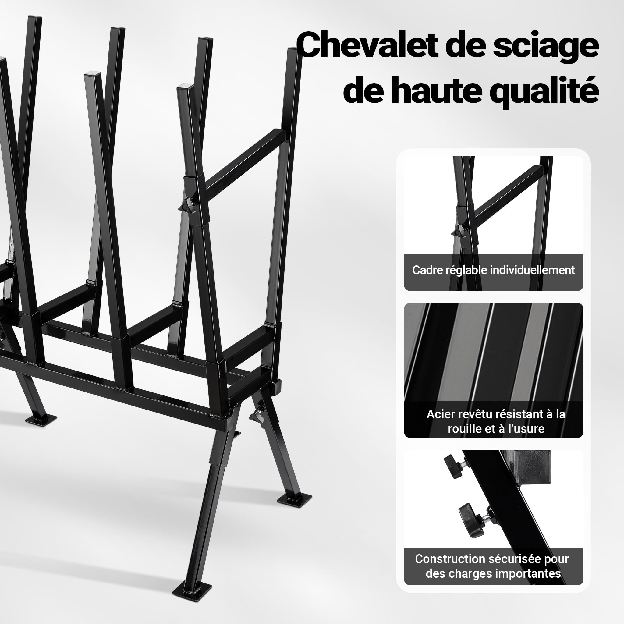 WilTec Chevalet de sciage pliant porte bûche – 715 x 530 x 1040 mm – Capacité 400 kg – en Acier – Tréteau de tronçonnage pour Scie Tronçonneuse Bois de chauffage