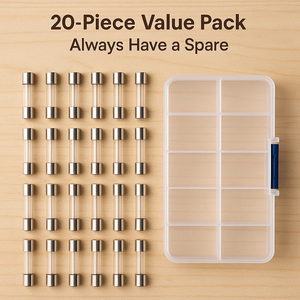 20 Pcs 5A 125V Fast-Blow Glass Fuses, 5x20 mm Fuse Tube Replacement for Christmas Tree Lights, String Lights, Small Appliances & Electronics (5A)