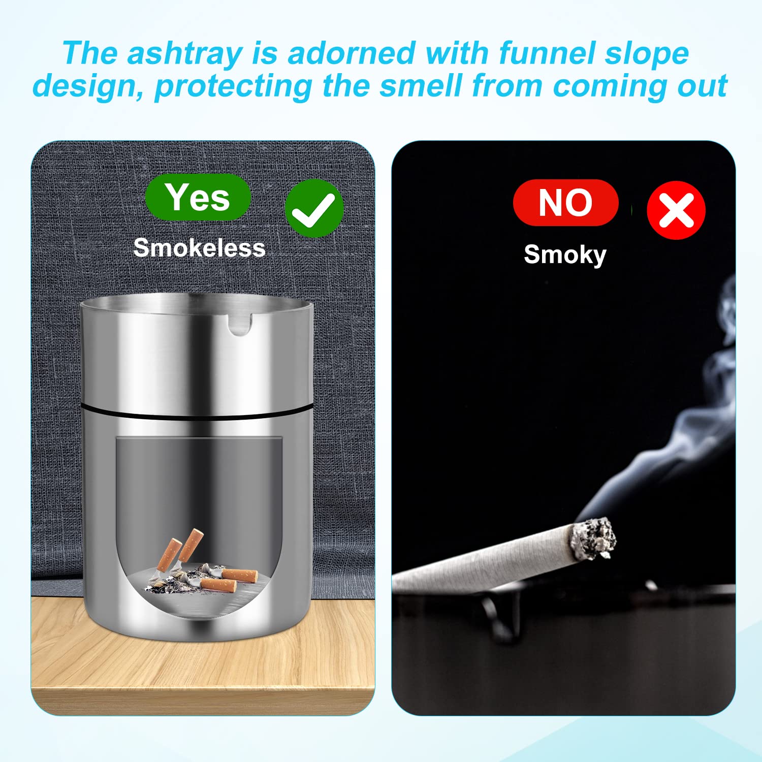 2PCS Sealed Windproof Ashtray,Stainless Steel Ashtrays For Cigarettes,Rotating Lid Convenient Smokeless Ashtray Cigar Ash Trays Patio Outdoor Indoor Home - View #5