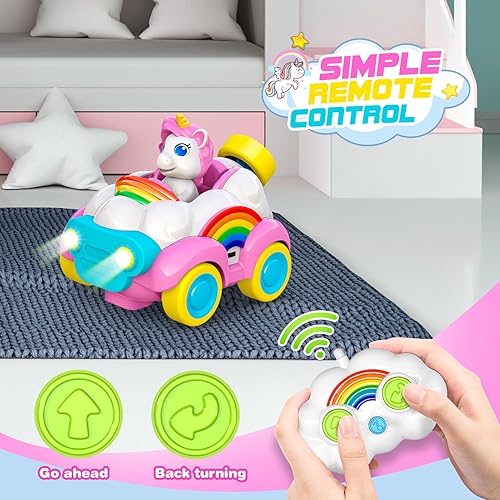 Miniatura 3 de Juguetes de unicornio RC Cars para niñas, auto recargable a control remoto para niñas de 2, 3, 4, 5 años, luz LED y música, regalos de cumpleaños