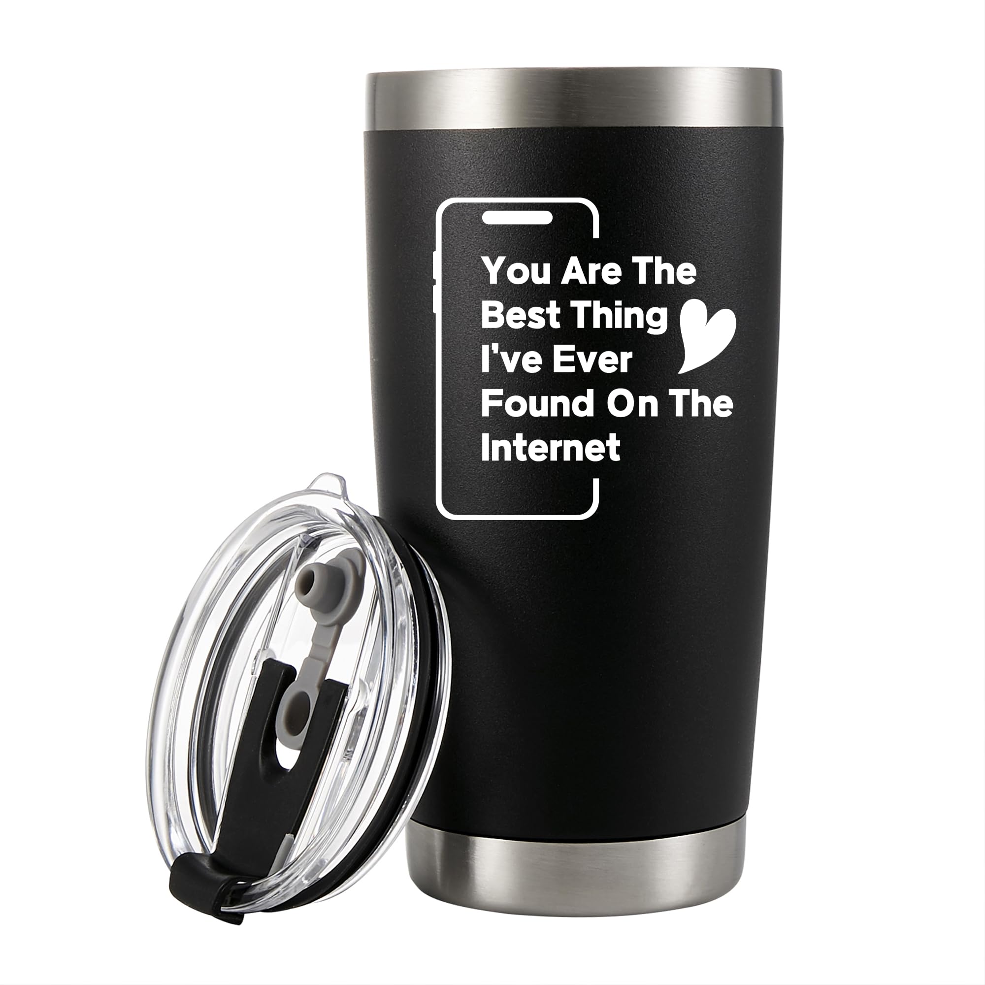 Panvola You are The Best Thing I’ve Ever Found On The Internet Vacuum Insulated Tumbler Anniversary Valentines Couples Gift Boyfriend Girlfriend Stainless Steel Travel Mug with Lid Straw 20 oz Black