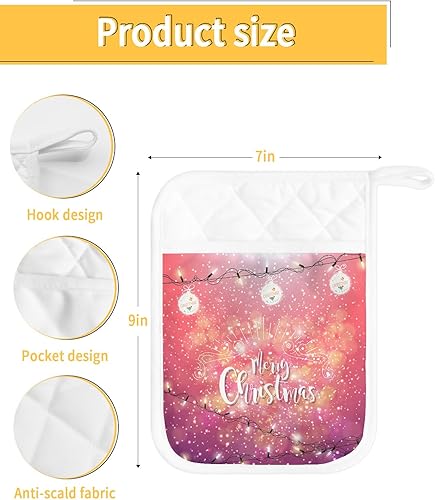Miniatura 3 de Christmas 5Pcs Pot Holders for Kitchen, Non Slip & Heat Insulation Terry Cloth Potholder Set with Pocket, Thick Hot Pad Oven Mitts Trivet Coaster