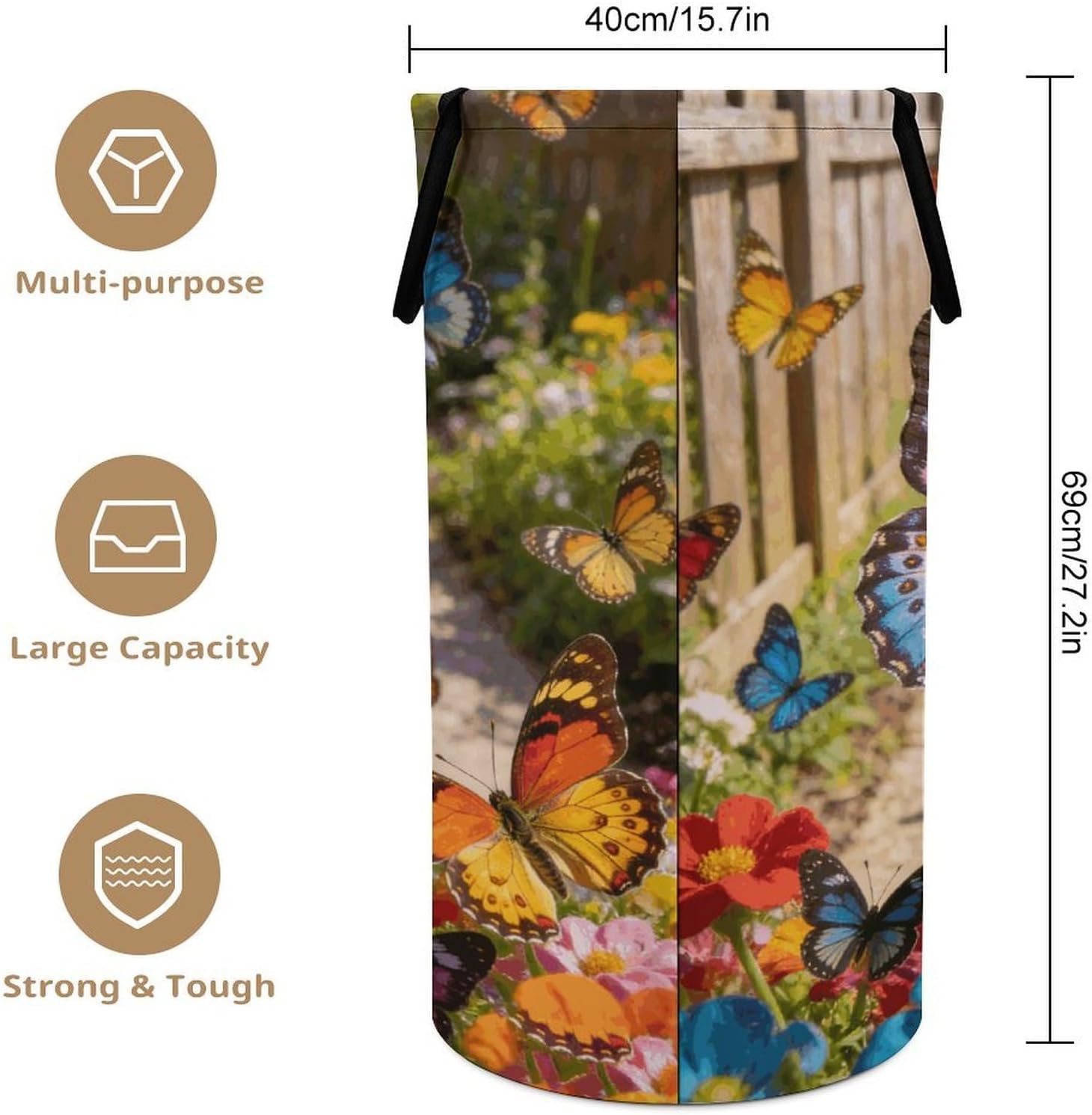 Butterfly Dance Along The Flower Path Laundry Hamper 86L Waterproof Collapsible Clothes Basket with Double Handles Freestanding Foldable Laundry Basket Large Clothes Hamper for Bathroom