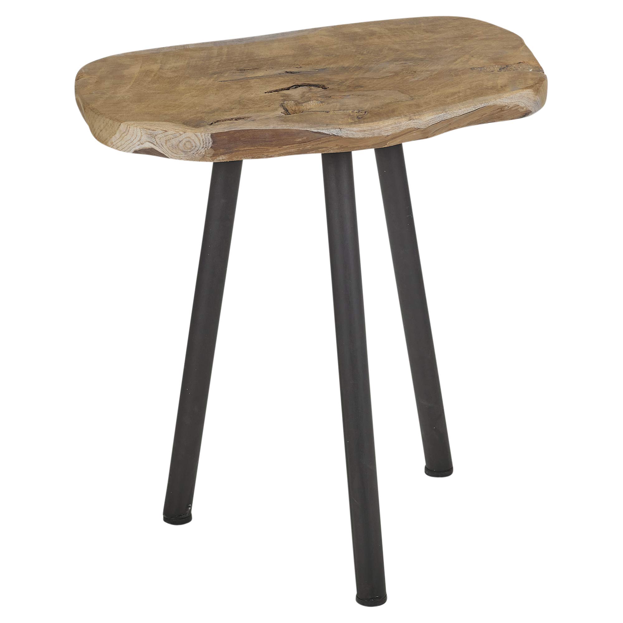 URBNLIVING Natural Teak Wooden Side Coffee End Table Stool With Metal Legs Furniture Décor