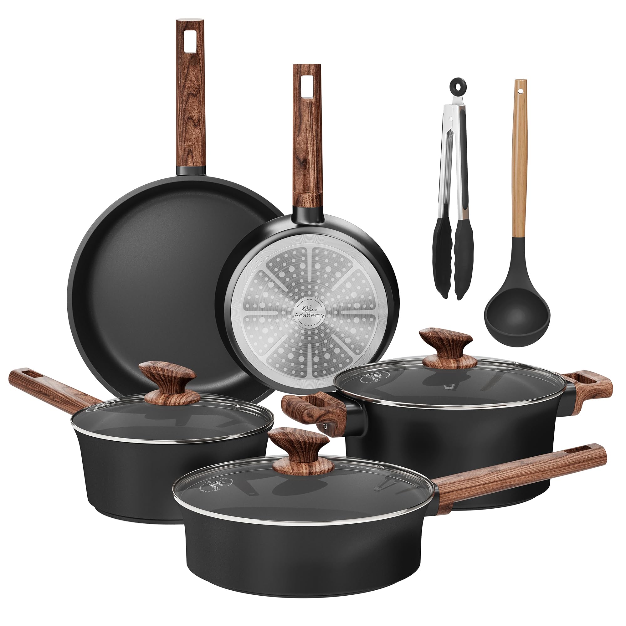 Kitchen Academy Non Toxic Pots and Pans Set Non Stick - 10 Pcs Induction Ceramic Cookware Set Healthy