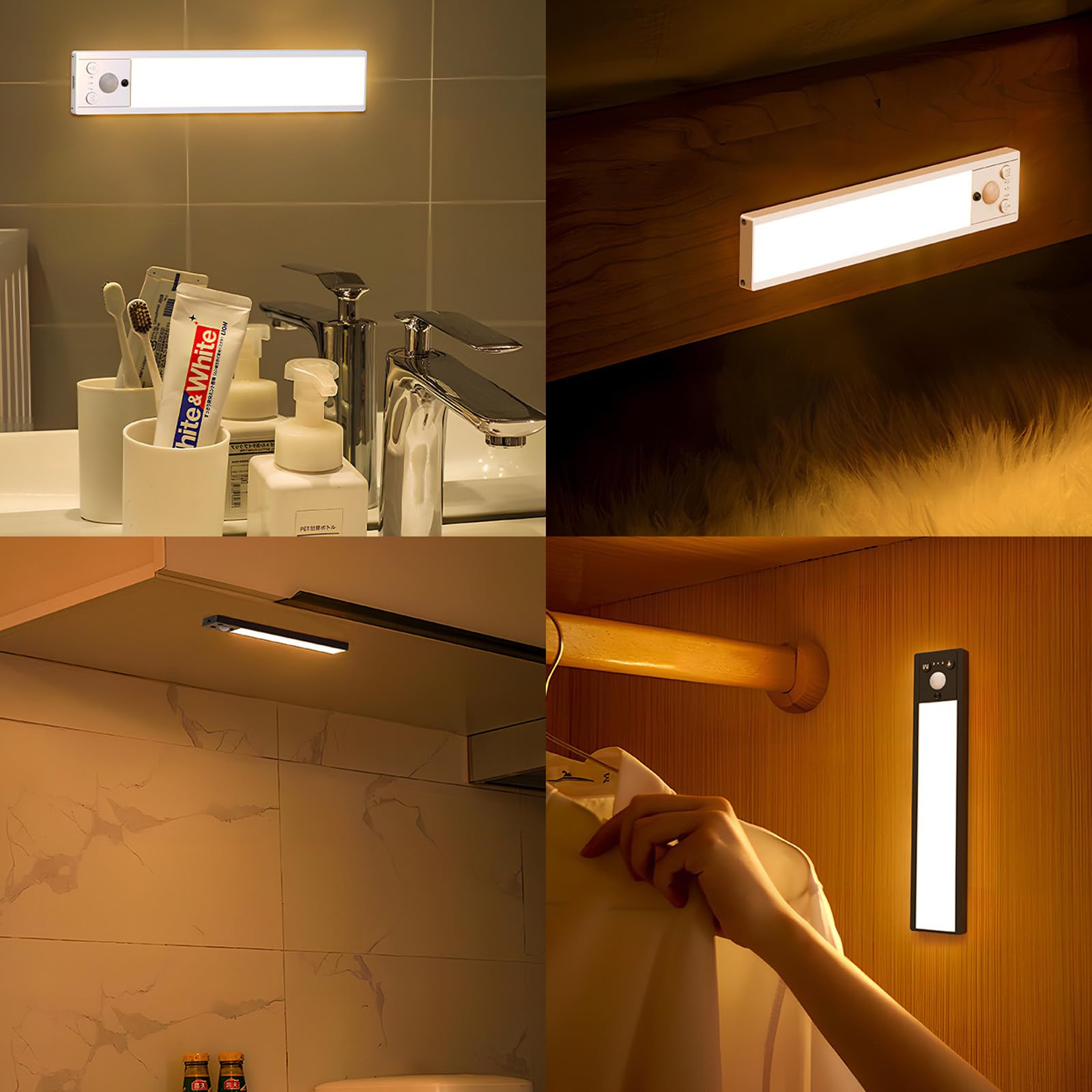 LED Akku Wandlampe mit Bewegungsmelder Wandleuchte Fernsteuerung Dimmbar Wandbeleuchtung Aufladbar USB Wandleuchten mit Schalter für Treppenbeleuchtung Vitrine Küche (C-Silber,60cm)