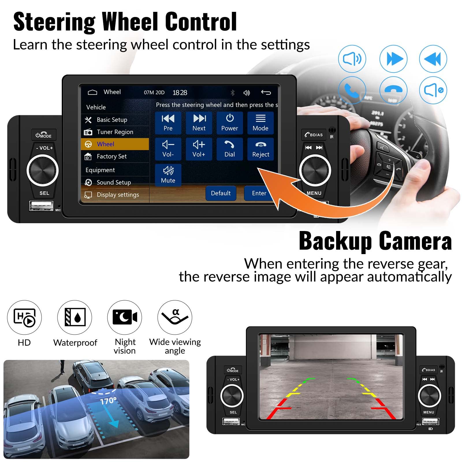SIXWIN Single Din Car Stereo 5 Inch Touch Screen Car Radio with Carplay Android Auto Car Radio with Bluetooth Backup Camera FM Radio Mirror Link MP5 Player with Remote Control Fast Charge Microphone
