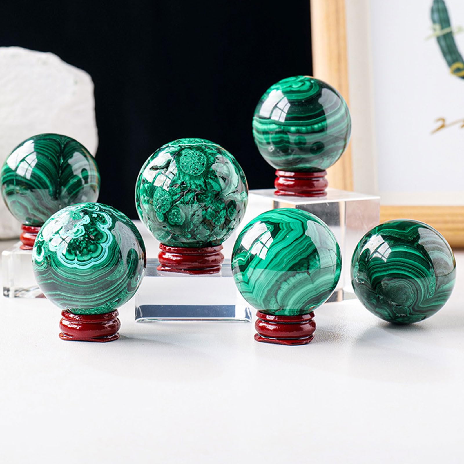 Sfera di Cristallo con Sfera di Malachite Verde, Statuetta con Scultura a Sfera in Pietra preziosa curativa Naturale con Supporto per Decorazioni per la casa,40~45mm
