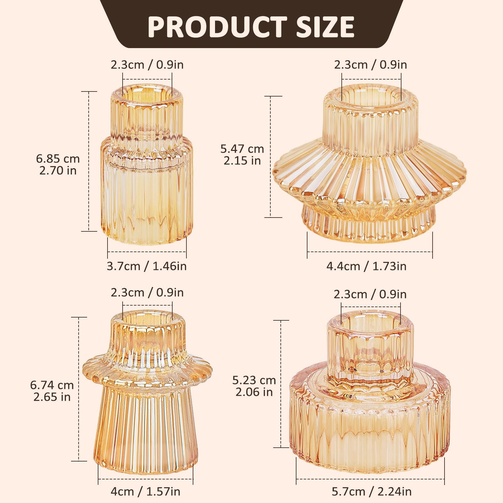 Portacandele Vetro, Set di 8 Porta Candele da Tavolo, Portalumini Trasparente per Decorazioni Matrimoni, Natale, Festival, Tavolo