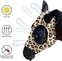 Vista 4 de Máscara de mosca de caballo UV mejorada con orejas – Protector solar equino Lycra Quiet Ride Elasticity Fly Mask con protección para los oídos