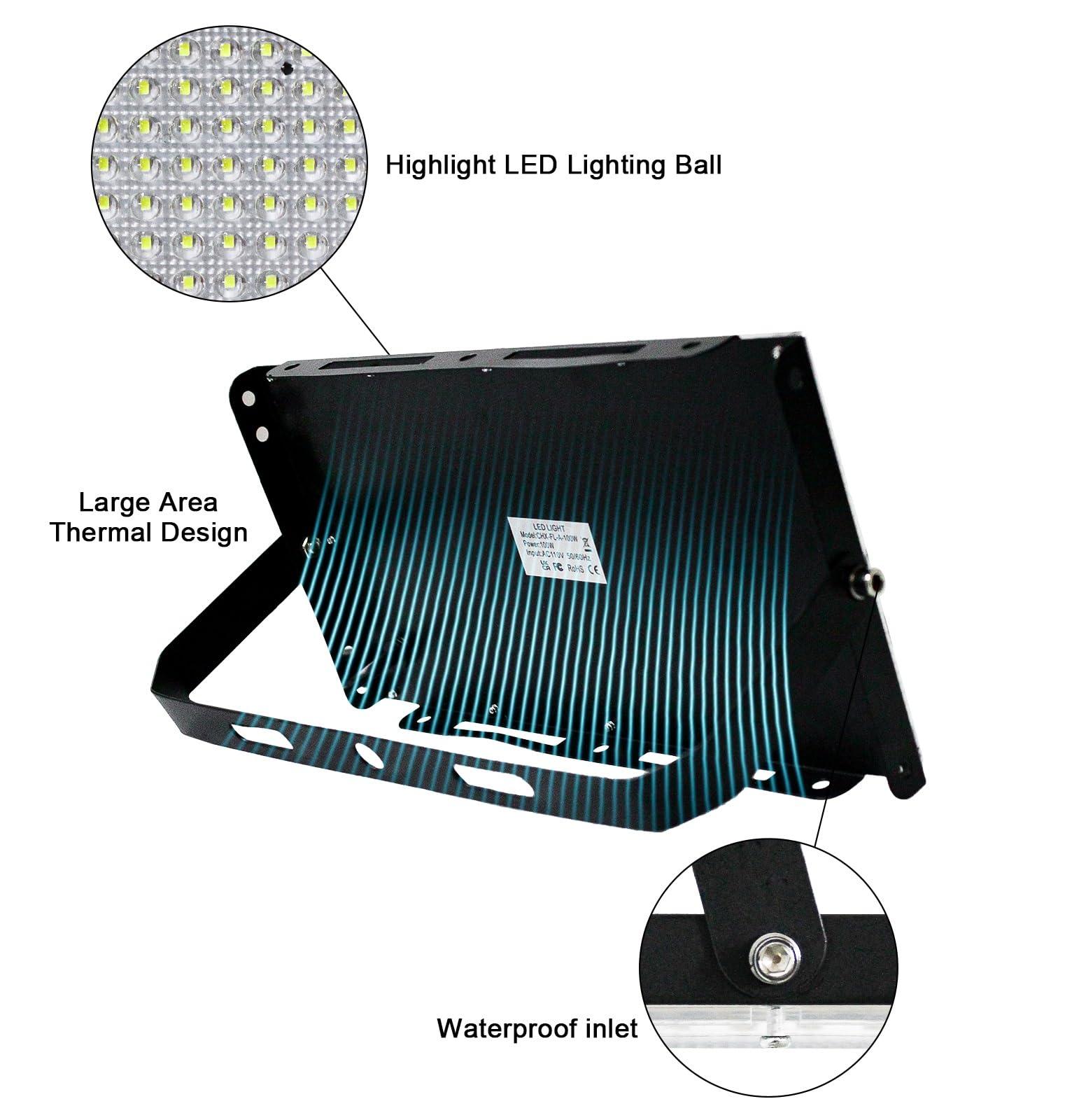 CREATESTAR Faretto Led da Esterno, 100W 2 Pezzi Faretti Led Esterni luce bianca fredda, IP65 Impermeabile Faro Led Esterno per magazzino, campo sportivo, giardino, garage, parcheggio