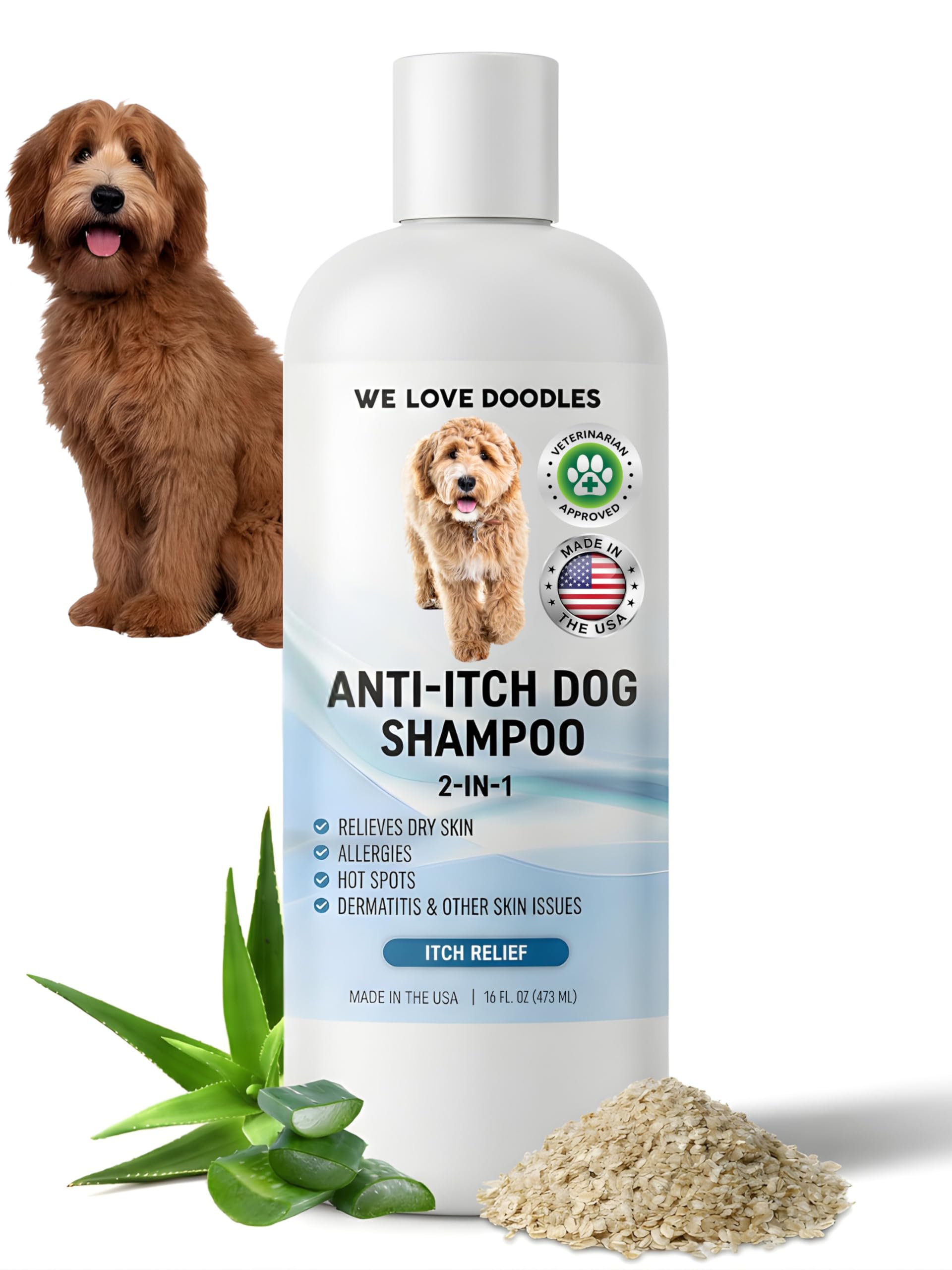 Premium Anti Itch Dog Shampoo for Sensitive Skin, Made in USA, Dry Skin Treatment for Dogs, Great for Allergies, Itching, Hot Spots, Natural