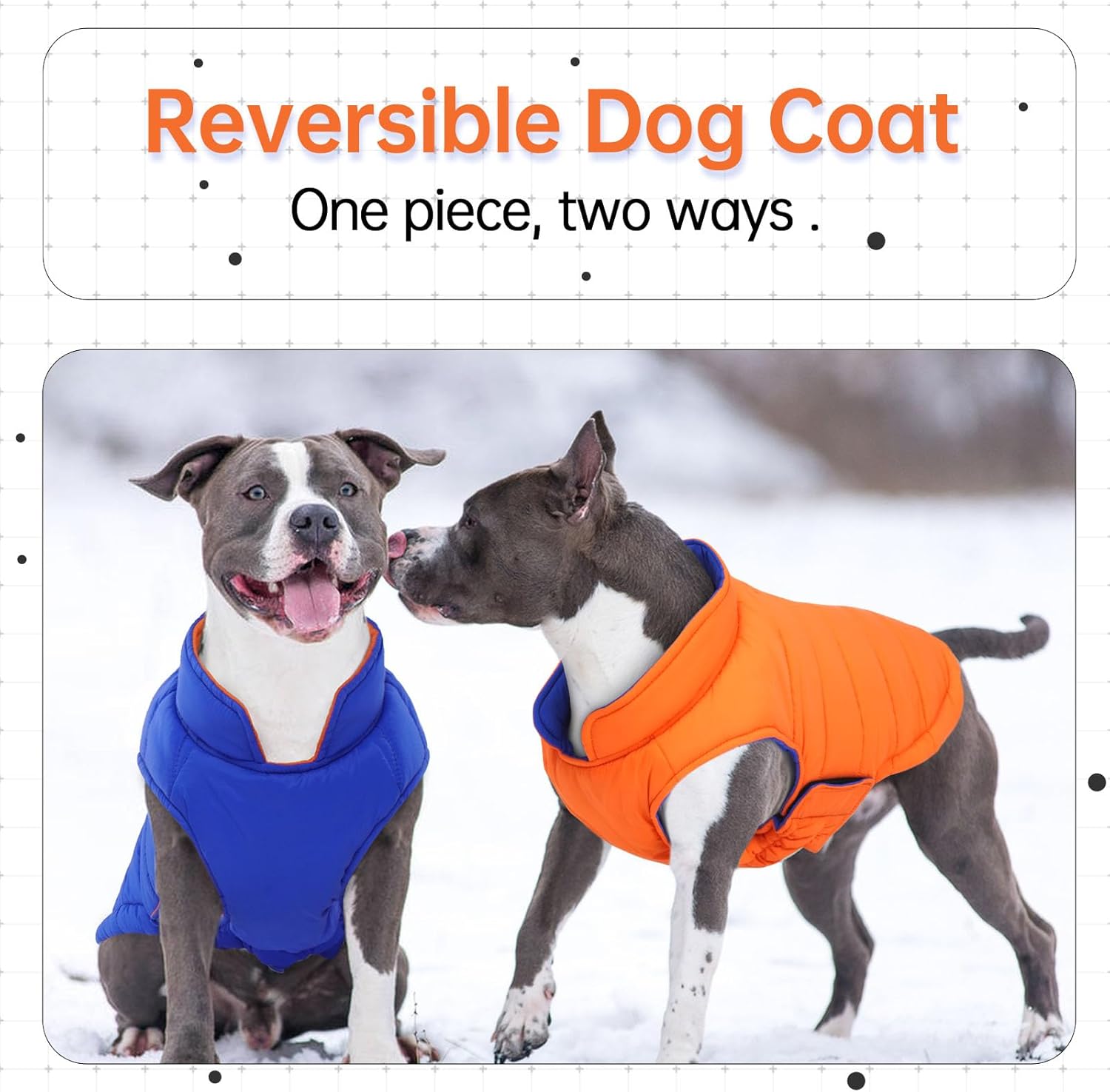 Lelepet Reversible Dog Coat Waterproof Dog Jacket Windproof Puffer Vest for Winter Warm Lightweight Coats for Large Dogs Adjustbale Hook & Loop Pet Apparel with Leash Hole, Pitbull, Orange, XL - Image 2