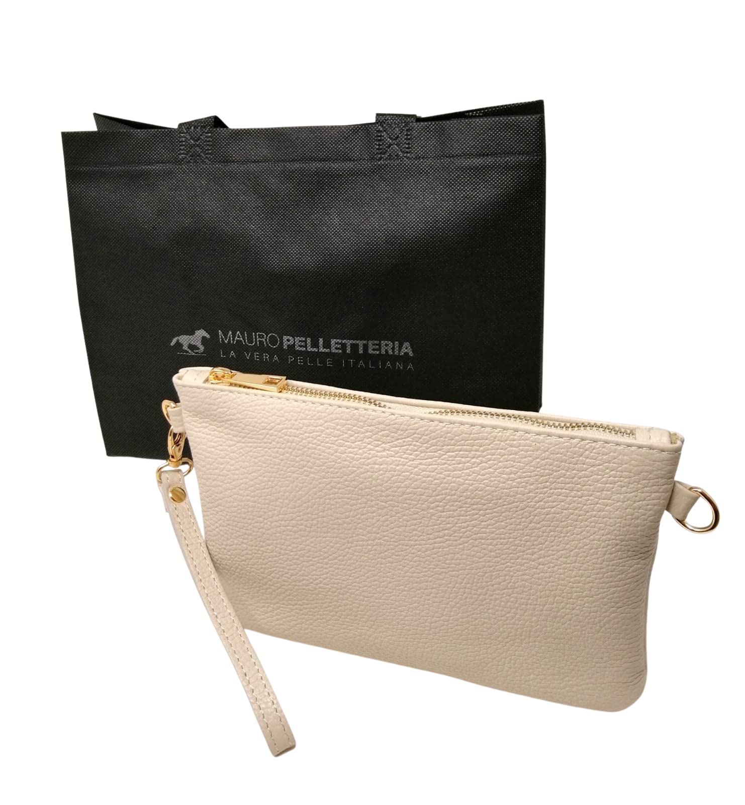 Damen-Clutch aus echtem Leder – Handtasche & Umhängetasche – 100% Made in Italy – Abnehmbarer Schultergurt & Handg