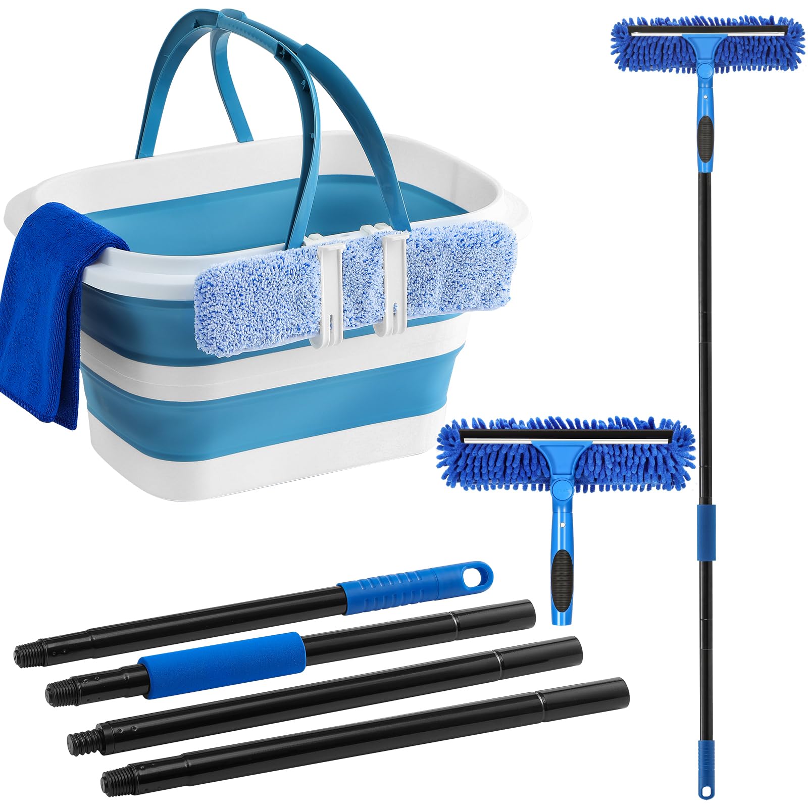 Kit de nettoyage de fenêtre pour laver les vitres en hauteur sans escabeau avec seau pliable