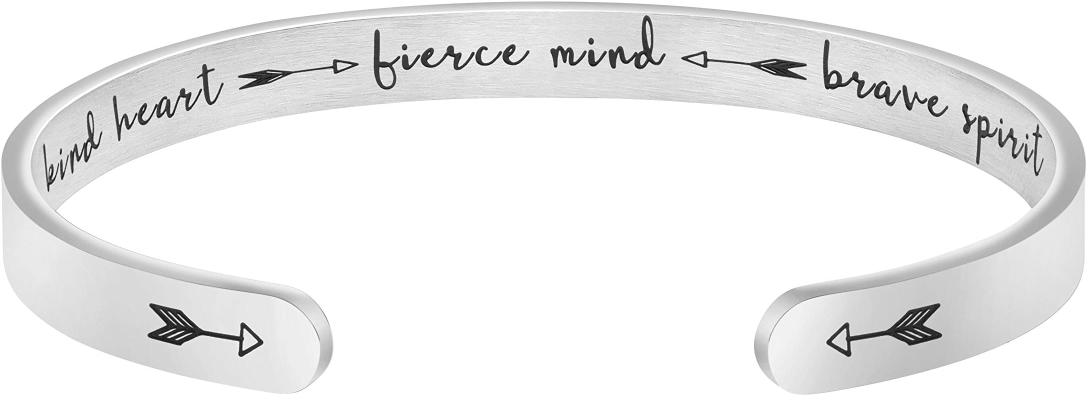 JoycuFF Gifts for Women Inspirational Jewelry Engraved Mantra Cuff Friend Encouragement Bangle Kind Heart Fierce Mind Brave Spirit Bracelet (Kind Heart Fierce Mind Brave Spirit)