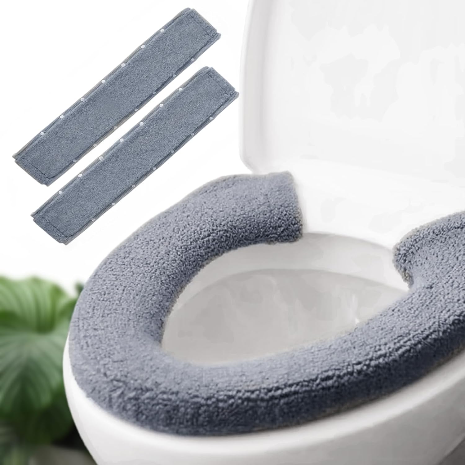 2pcs Toilet-seat Cover Warmer Cushion – Toilet seat Cover Pads Plush Warm Thick Bathroom Toilet Seat Warmer 2pcs smoky gray