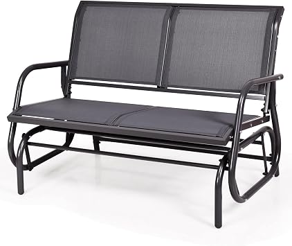 Swing Glider Chair 48" Steel Frame Patio Outdoor Rocking Loveseat Seating Bench,Double Swing Rocking Chair,2 People Swing Lounge Glider Chair for Backyard Garden Porch Gray