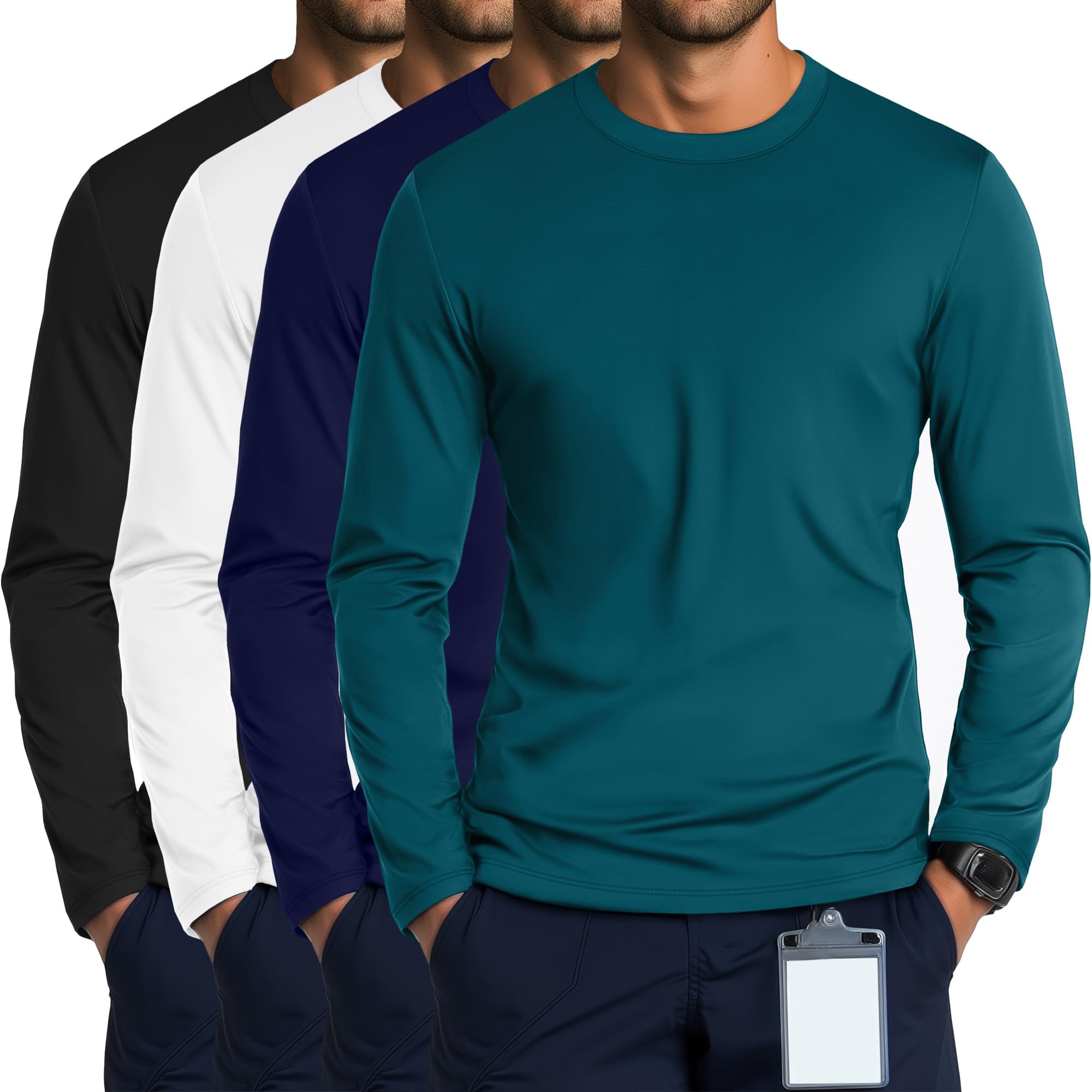 August Alley 4 Pack Men's Long Sleeve Crewneck Underscrub Tees