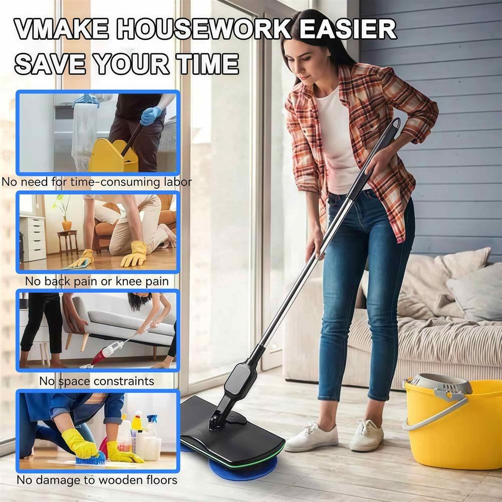 Limpiador eléctrico inalámbrico recargable para suelos con mopa giratoria para barrer, lavar y pulir