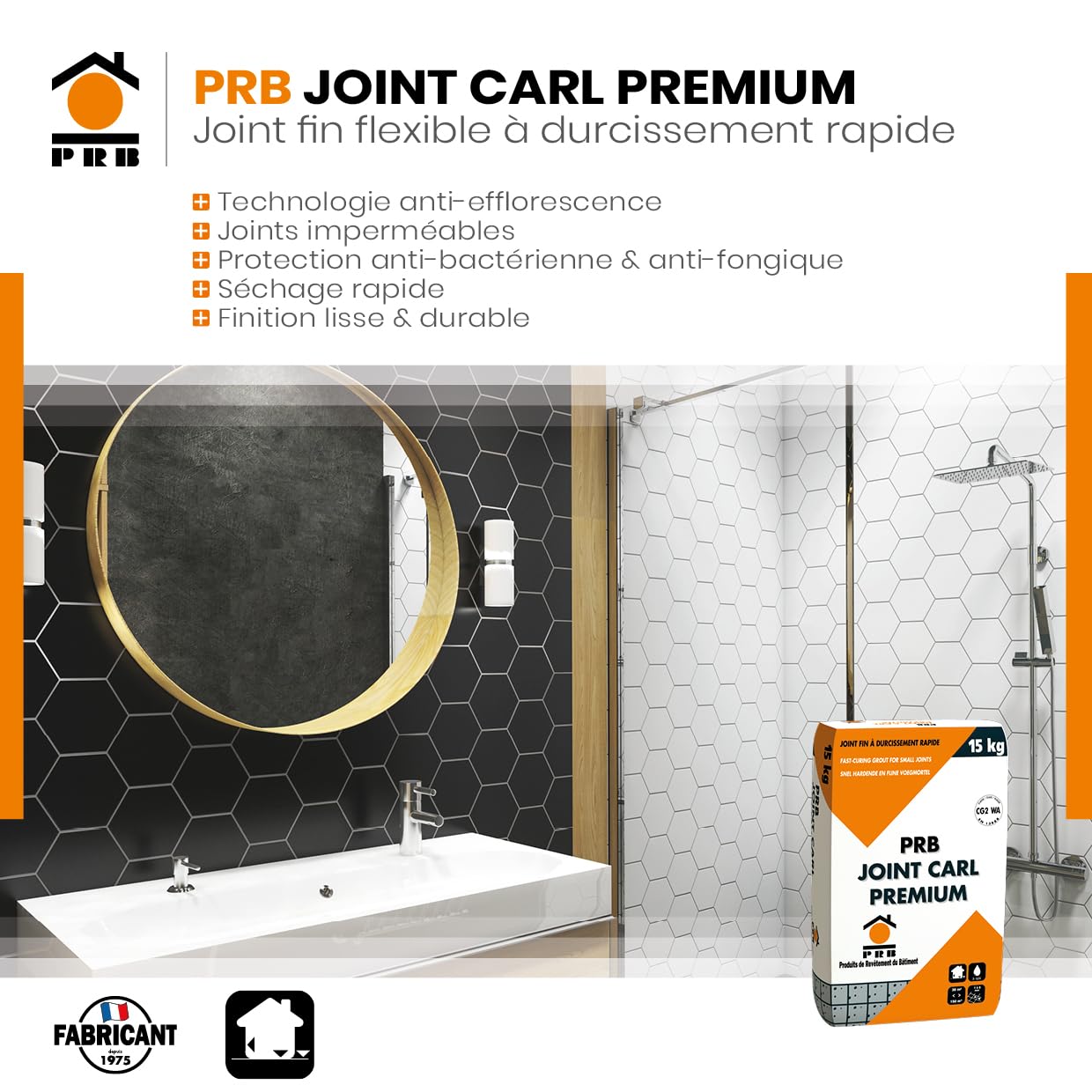 Joint Carrelage Premium A23 Blanc Ciment 15kg - Joint Fin Amélioré Souple pour Murs et Sols Intérieur/Extérieur - Finition Esthétique, Haute Résistance et Effet Hydrofuge