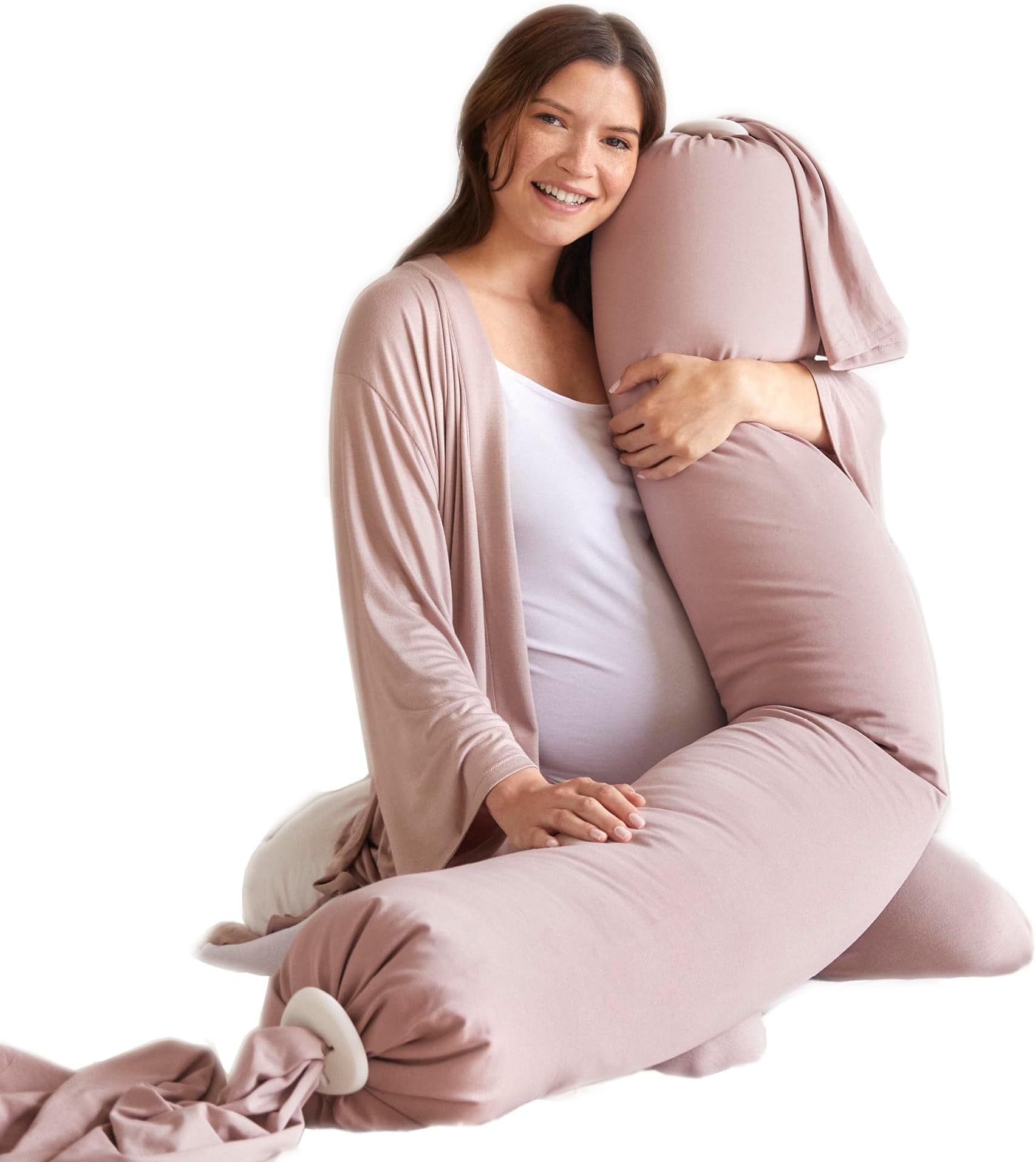 bbhugme Adjustable Pregnancy Pillow – Full Body Support for Side Sleeping - Adjustable Firmness and Shape - Supports Back, Legs, Belly, HIPS for Pregnant Women - Removable Cover - Dusty Pink
