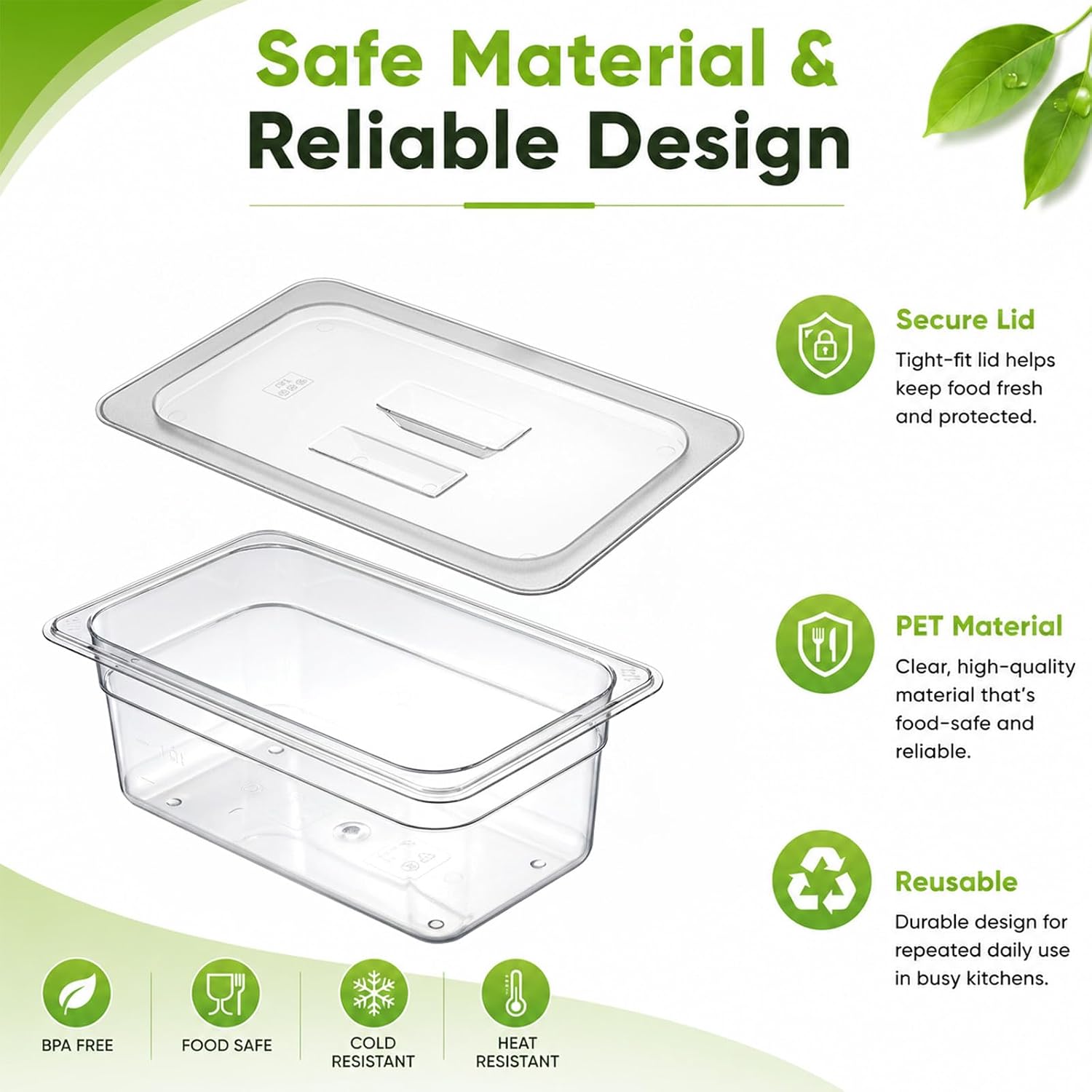 6 Pack 1/4 Size 4in Deep Plastic Food Pans With Lid, Commercial Stackable Table Pan, Clear Commercial Hotel Pans, for Kitchen Restaurant Buffet Salad Bar Food Prep, Freezer-Safe