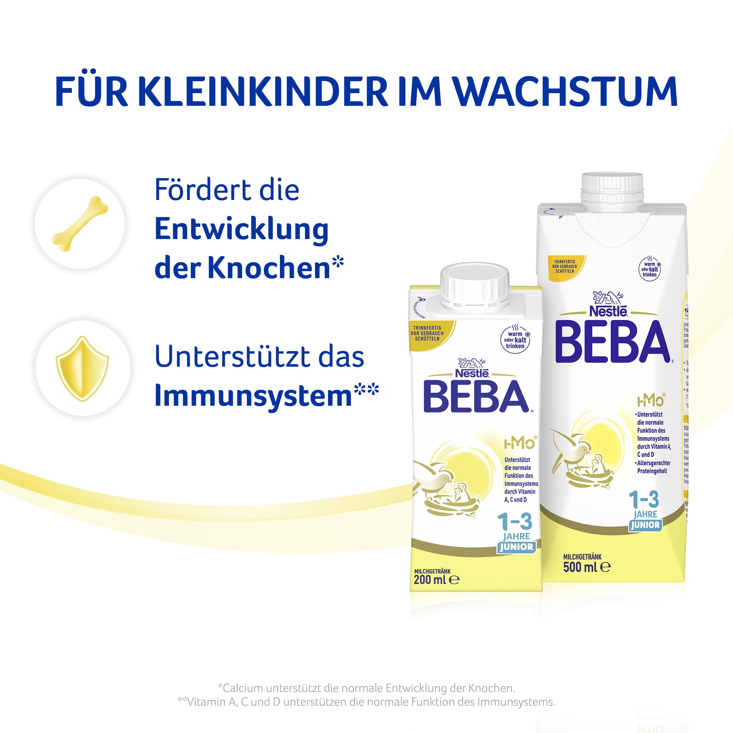 BEBA Junior 1-3 Jahre Milchgetränk trinkfertig, Mit HMO, Altersgerecht angepasster Proteingehalt, Ohne Palmöl, Ohne Fischöl, Kleinkindnahrung, 12er Pack (12 x 500ml)
