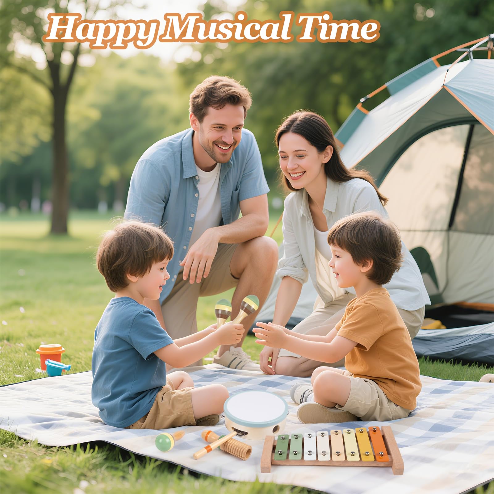 Instruments de musique Montessori en bois pour tout-petits de 1 à 3 ans, xylophone pour enfants, cadeaux d'anniversaire éducatifs (bois coloré)
