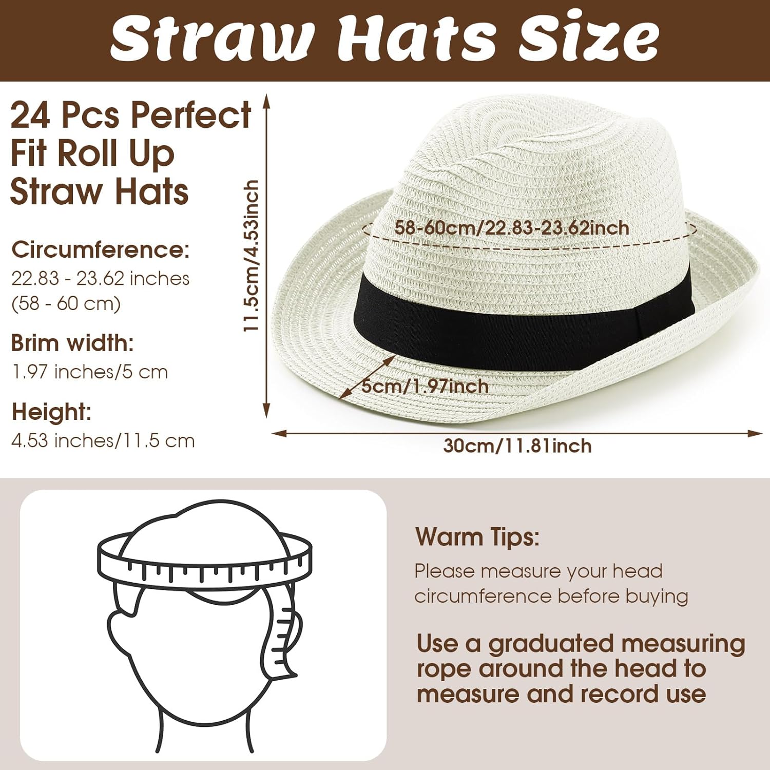 Jeyiour 24 Pcs Women Straw Hat Bulk Panama Hat Men Short Brim Packable Sun Summer Hats Straw Beach Cap, Khaki Beige and White - Image 2