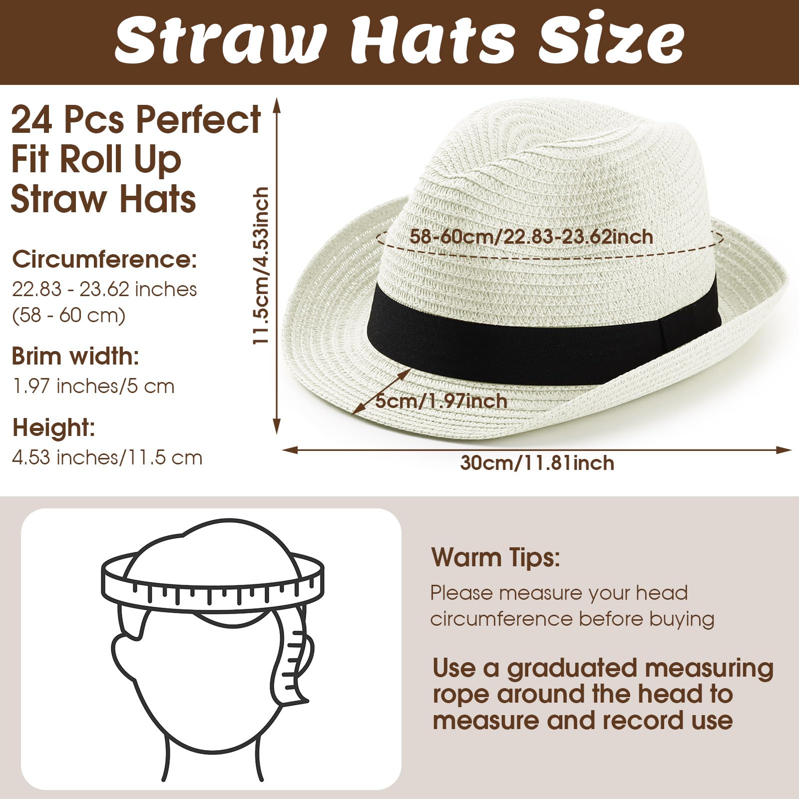 Jeyiour Lot de 24 chapeaux en paille pour femme, chapeaux panama en vrac pour homme, chapeaux courts à bord court emballables pour le soleil, chapeaux d'été en paille pour la plage, kaki, beige et