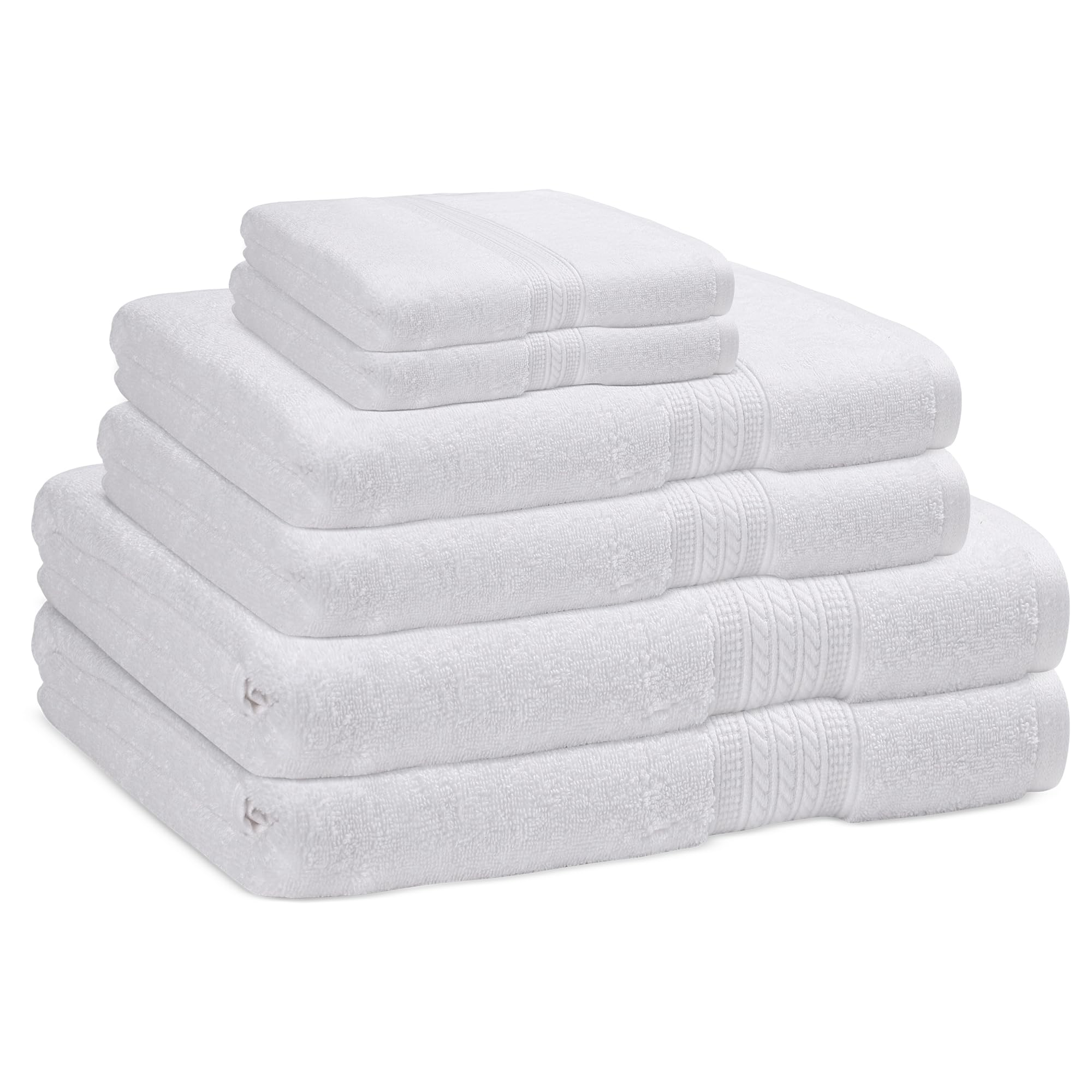 ESSELL 24/7 6 Piece White Bath Towel Set, 2 Bath Towels, 2 Hand Towels, 2 Washcloths, 100% Cotton, Durable, Quick Dry & Light Weight, Aurora