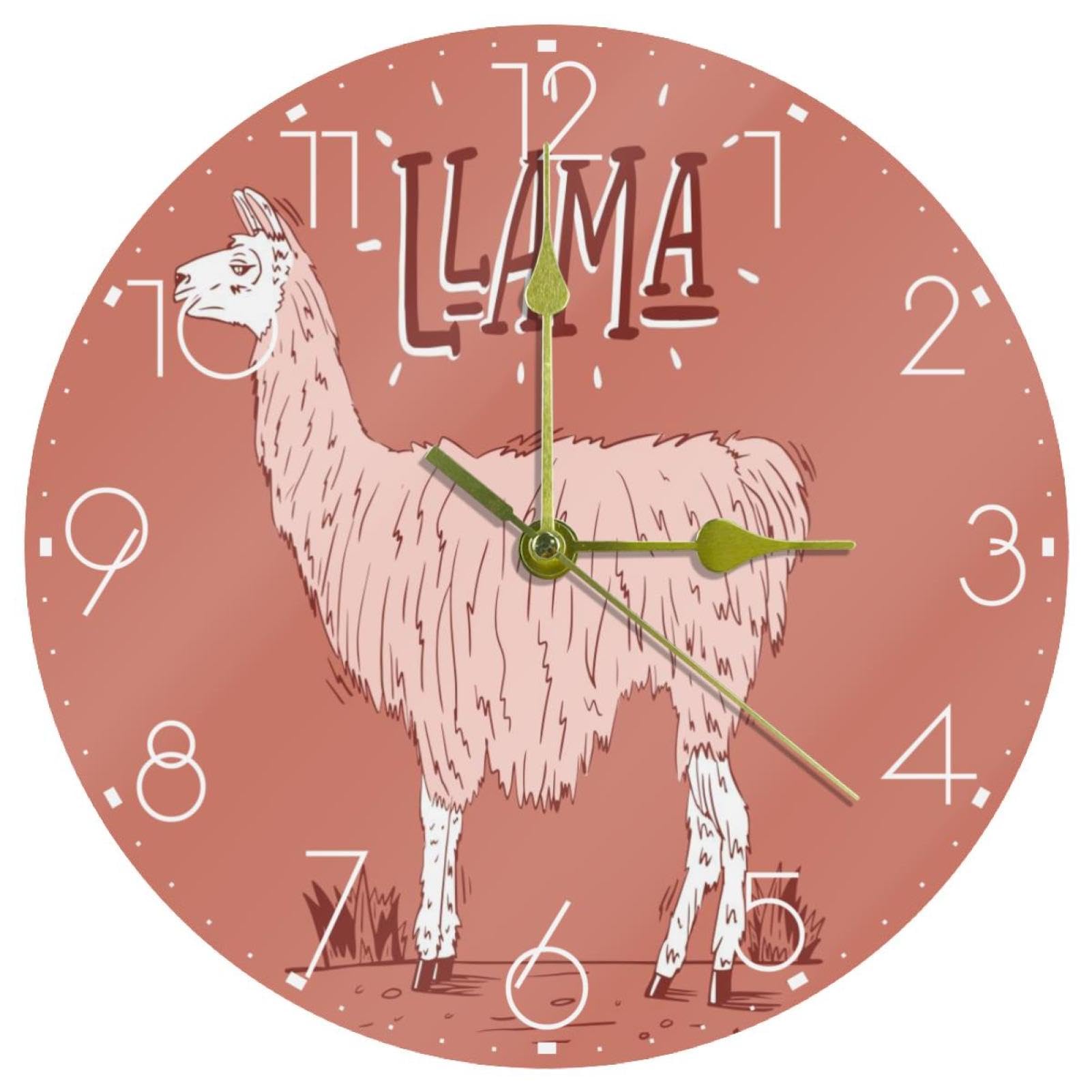 Horloge murale quartz silencieuse fond corail lama rose pour cuisine et salon